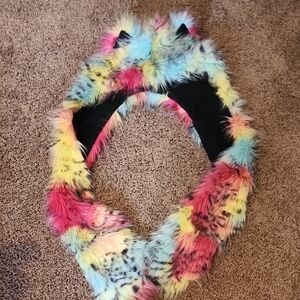 SpiritHoods Oaxaca Rainbow Jaguar Faux Fur Hood Multi Color
